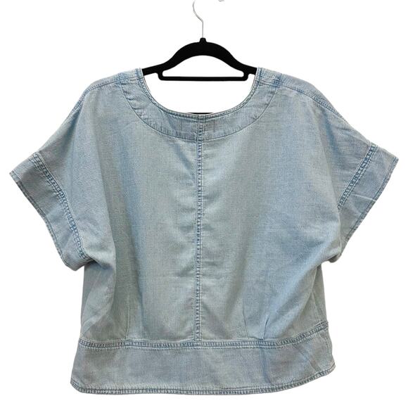 Madewell Denim Pleated Short-Sleeve Top in Doral Wash NP039 Size XL $88 - Picture 6 of 9